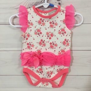 Kyle & Deena 0-3M Pink Frill Floral Ruffle Bow Onesie Beautiful